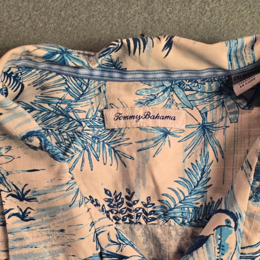 Tommy Bahama Mens 2XLB Blue White Silk Tropical Parrot Toucan Camp Shirt 2XL Big - Picture 11 of 15